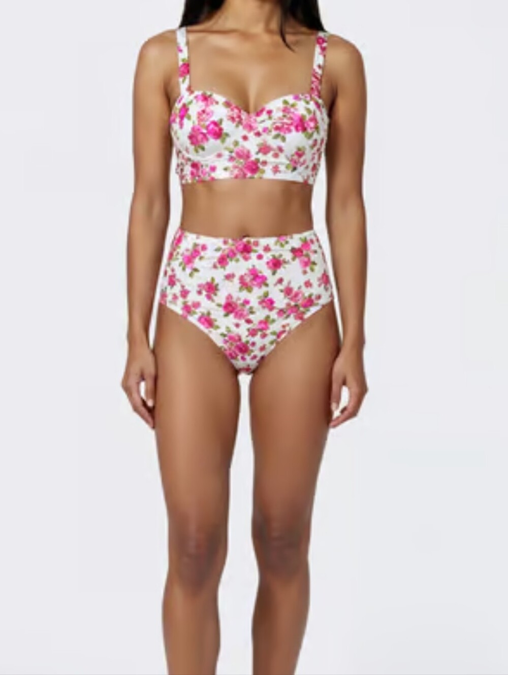 Betsey Johnson White Bikini Set with Pink Rose Print